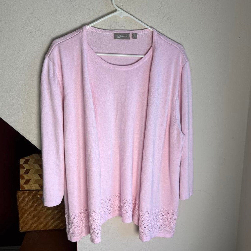 Croft & Barrow Lace Edged Shell with Attached Cardigan
